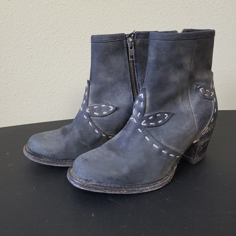 Miss Macie Womens U2013-02 Black Leather Block Heel Side Zip Ankle Booties Sz 7M